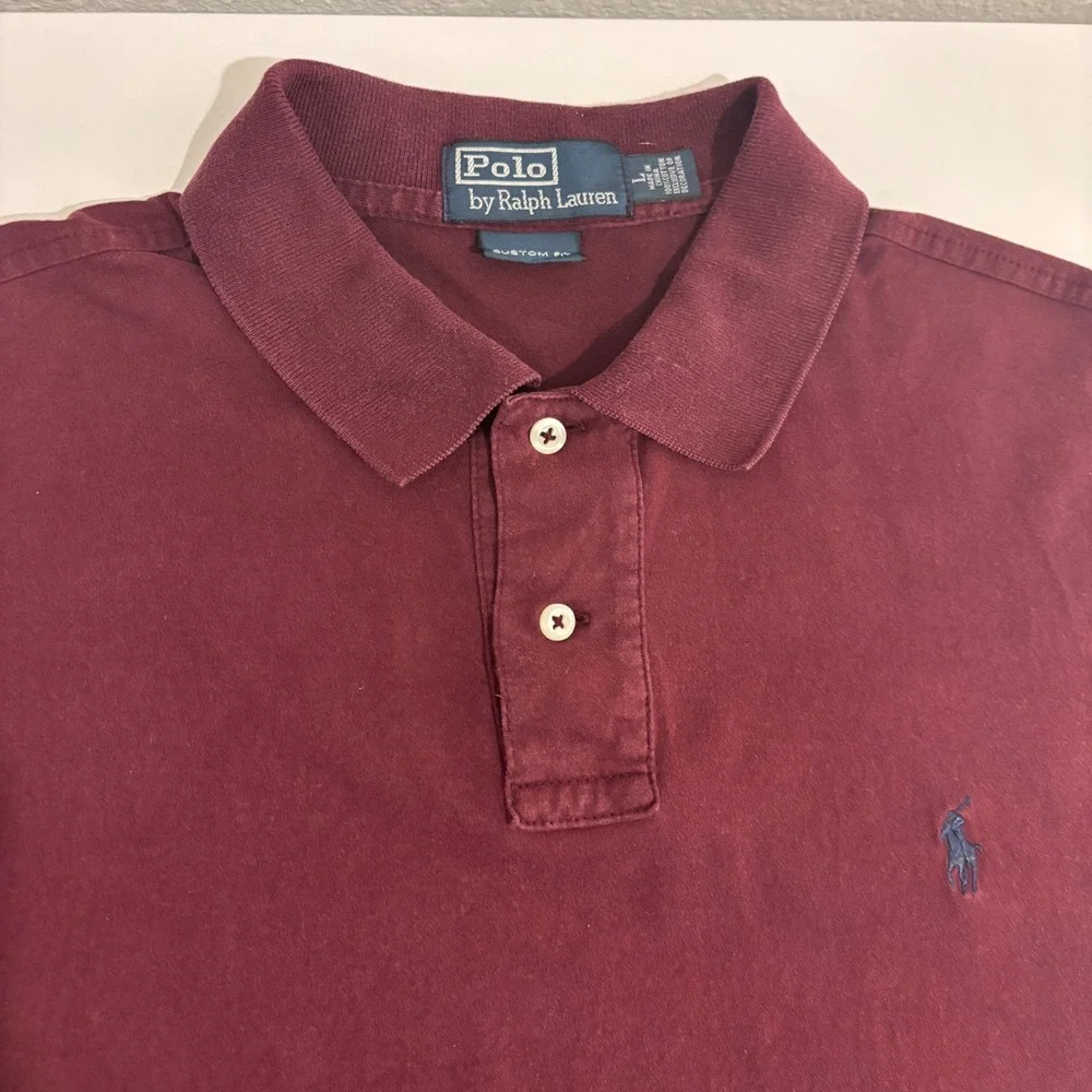 Polo Ralph Lauren Polo Shirt Mens L Burgundy Custom Fit Short Sleeve Preppy